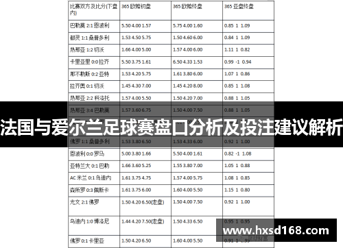 法国与爱尔兰足球赛盘口分析及投注建议解析